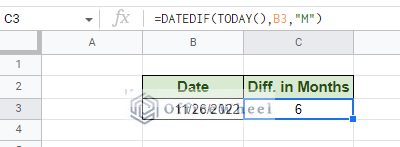 difference in months from the current date to a date