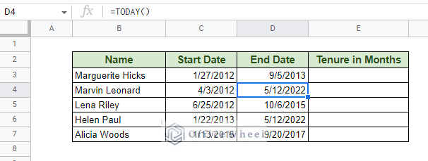 employee dataset to calculate tenure