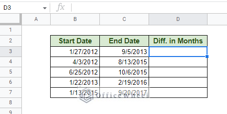 dataset to find the difference in months