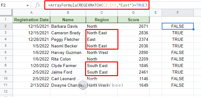 using regular expression function will include partial matches