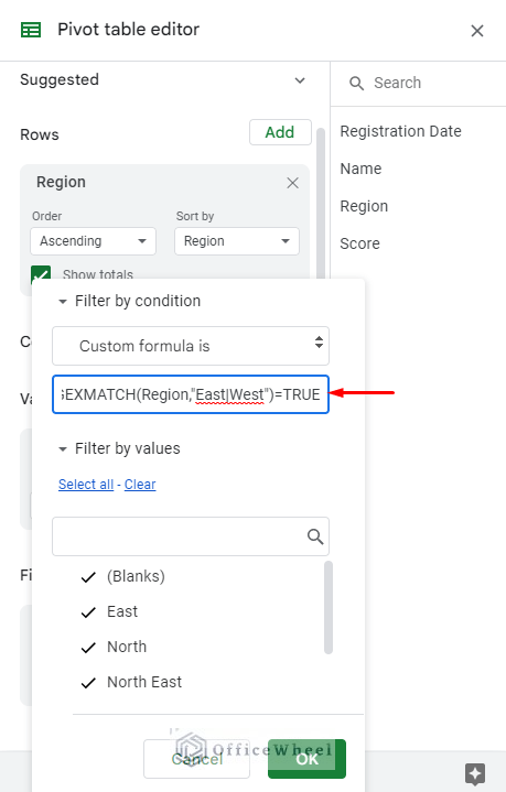 using multiple conditions in regexmatch formula