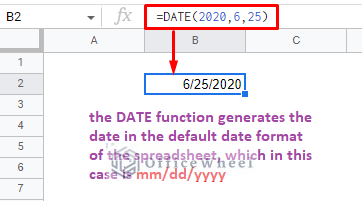 inserting date with the date function in google sheets in the default format