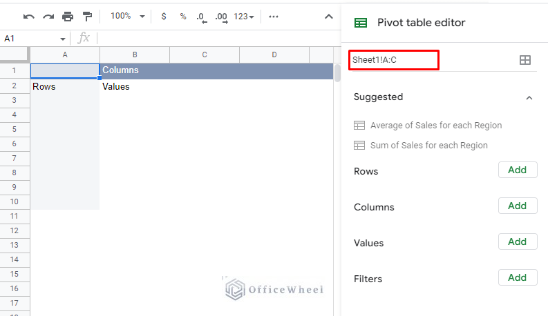 pivot table created