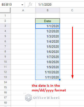 result of using default fill handle on a date mm/dd/yyyy