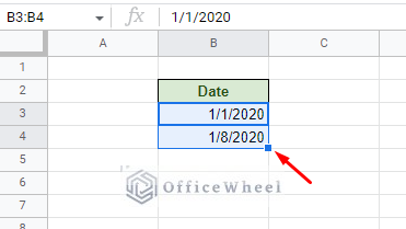 highlighting the first two dates of the sequence