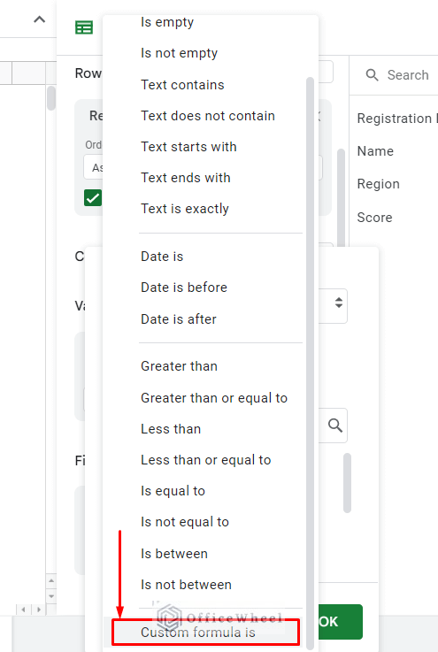navigating to the custom formula is option
