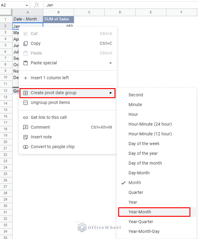 selecting tear-month to group by dates in google sheets pivot table