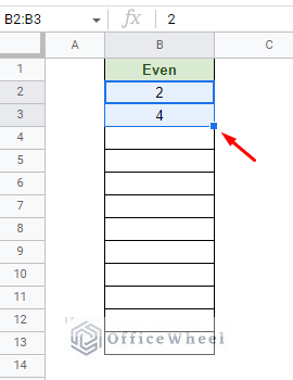 selecting the first two even numbers of the series