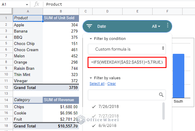adding find weekday custom formula to a slicer