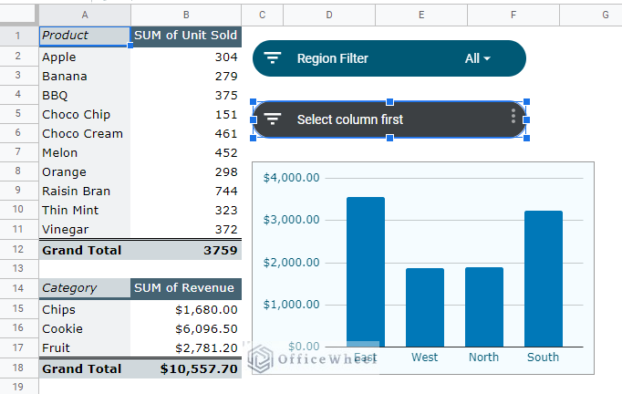 adding a second slicer in google sheets