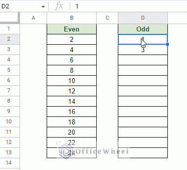 auto filling an odd number series