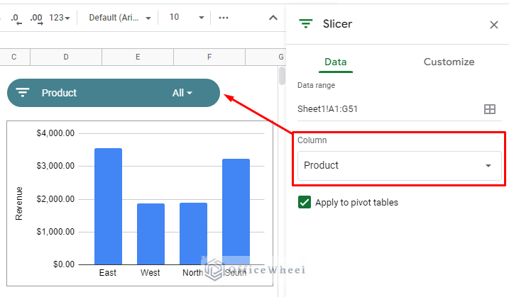 new or updated slicer using product column from the data range