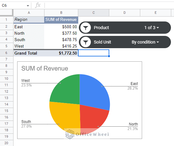 google sheets pivot table filtered with two slicers