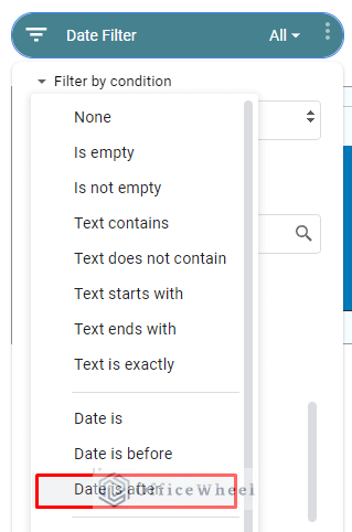 selecting the date is after option as condition
