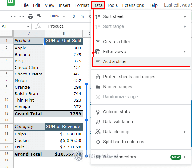 navigating to add a slicer option from the data tab