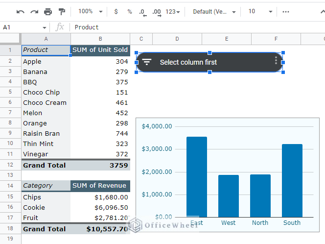 result of add a slicer tutorial in google sheets