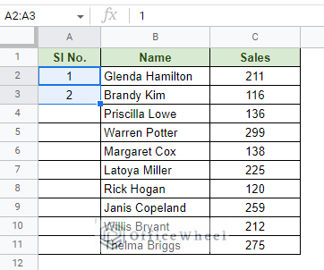 selecting the first two numbers of the sequence