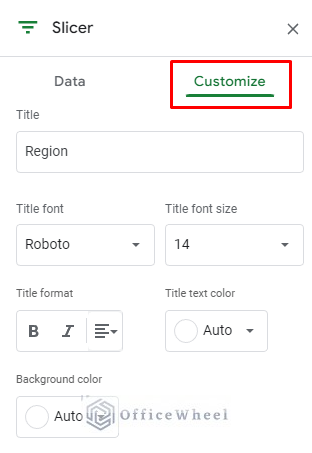the customize tab of the slicer menu