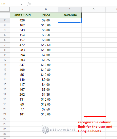 the limit to fill down entire column in google sheets