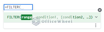 filter function syntax - filter based on cell value in google sheets