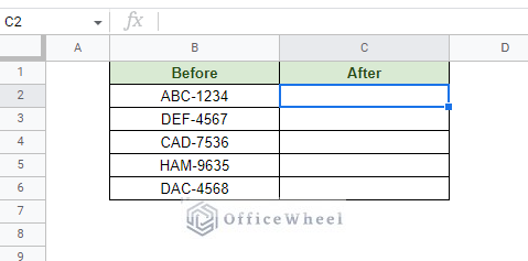 sample worksheet to remove characters from the string in google sheets