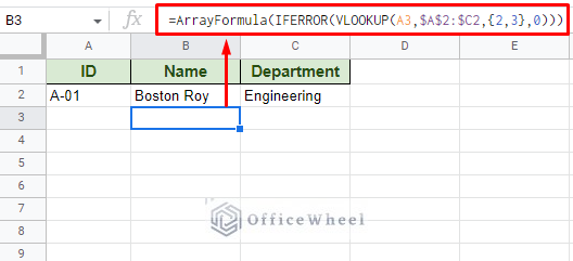 inserting the formula at the starting point of the autofill