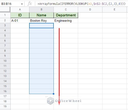 autofill the formula down the column using the fill handle