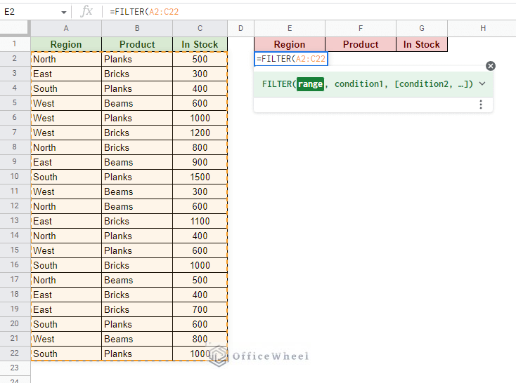 applying the data range for the filter function