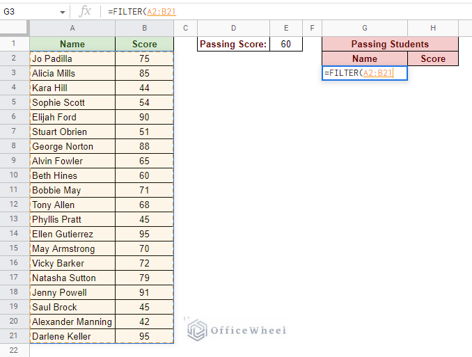 applying the data range for the filter function
