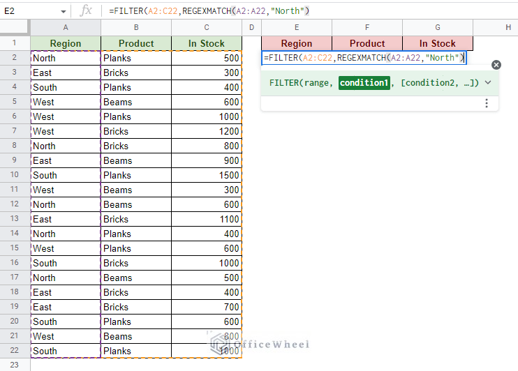 setting the criteria for the filter function with regexmatch