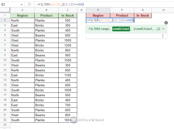 the first condition for the filter function