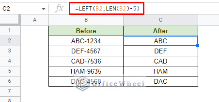 remove characters form the end of the string in google sheets