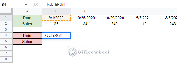 opening the filter function and inputting the starting cell number