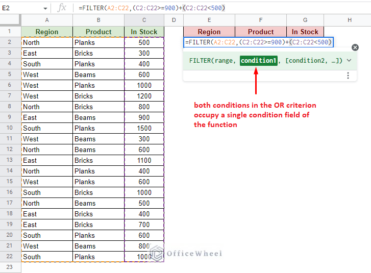 inputting the plus symbol with the second condition in the same condition field