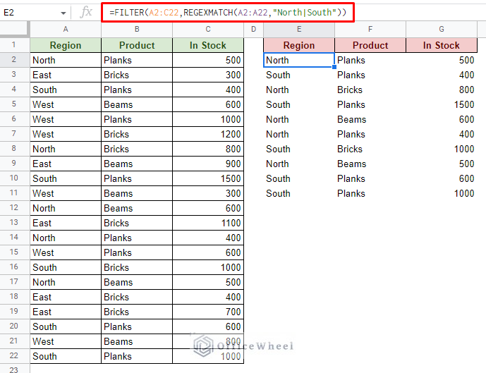 filter for multiple contains text in google sheets using filter function