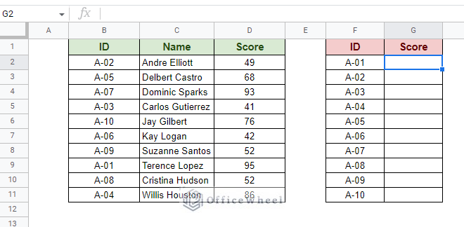 example worksheet for vlookup