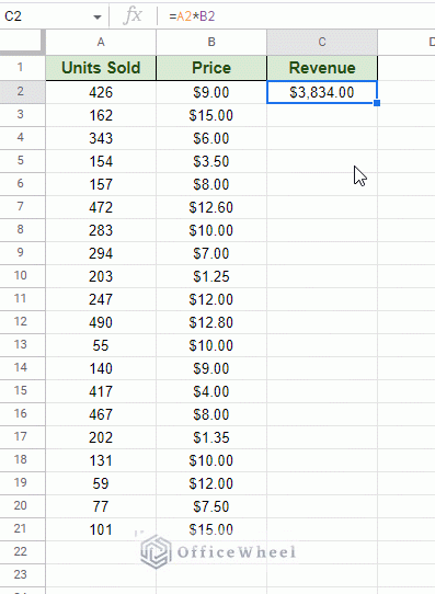 using keyboard shortcut to fill down entire column in google sheets animated