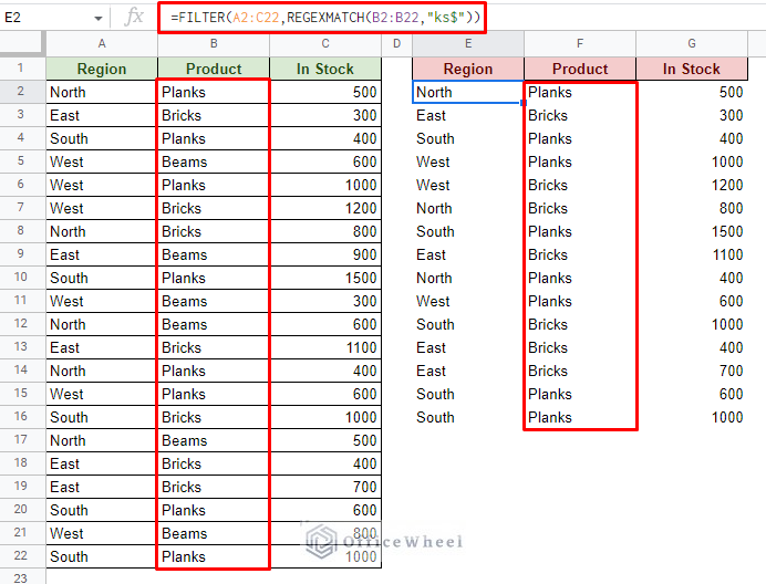 filter contains partial text in google sheets