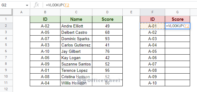 setting the search key for vlookup