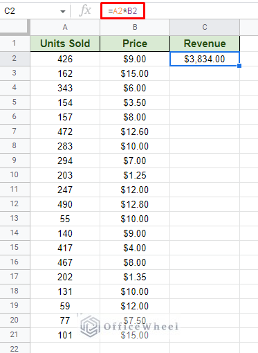 single row calculation formula