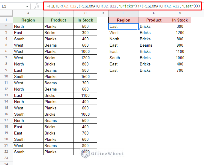 partial text filter for multiple conditions