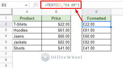changing currency format with the text function