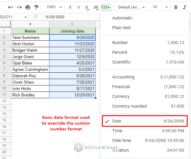 we have to override custom number formats with another format to remove them