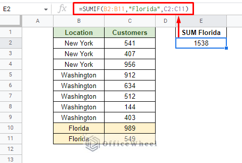 sum if there is condition in google sheets using the sumif function
