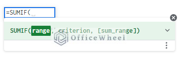 sumif function syntax - sum of cells with specific text in google sheets