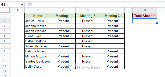 sample worksheet to count cells in google sheets