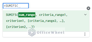 sumifs function syntax