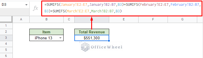 sumifs alternative to sum cells from different sheets in google sheets