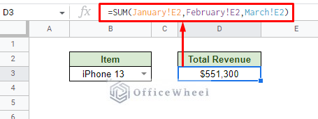 using sum function to sum the same cell across different sheets in google sheets