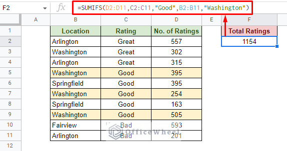 sum of cells with multiple specific text in google sheets using sumifs function